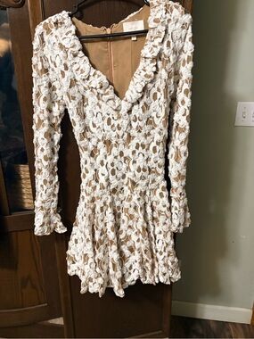 NWOT White Lace Overlay Long-Sleeve Fit & Flare Dress